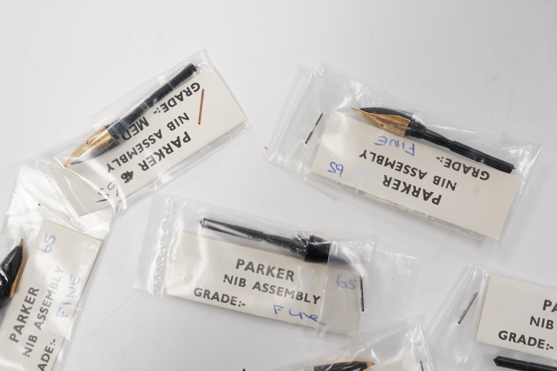 Parker 65 nib assembly packages with 14ct gold medium (5) and fine (5) nibs (10)